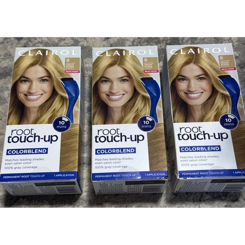 (3) Clairol 8 Matches Medium Blonde Shades Permanent Root Touch Up Kit